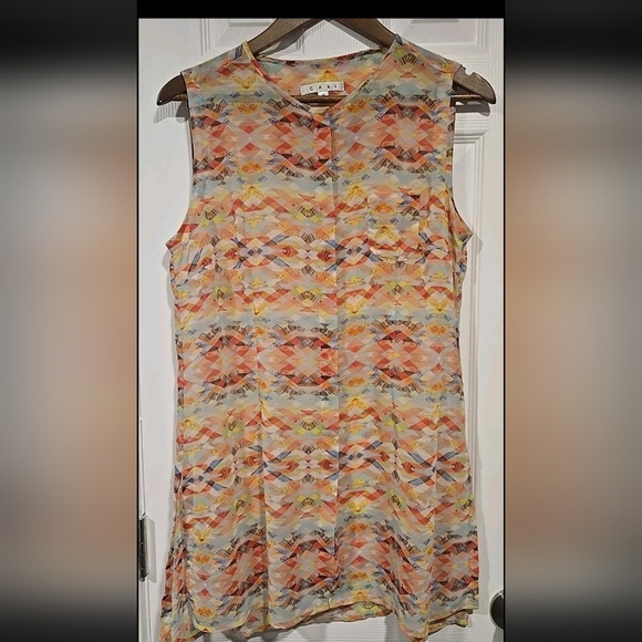 CAbi Tops - CABI 760 M Pink Aztec Avery Sheer Sleeveless Button Down Blouse Top Career